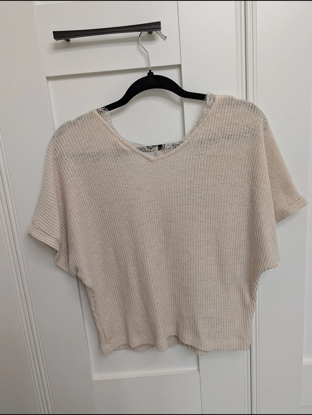 Blu Pepper Cream Ribbed Button-Front Short Sleeve Top - Picture 9 of 9